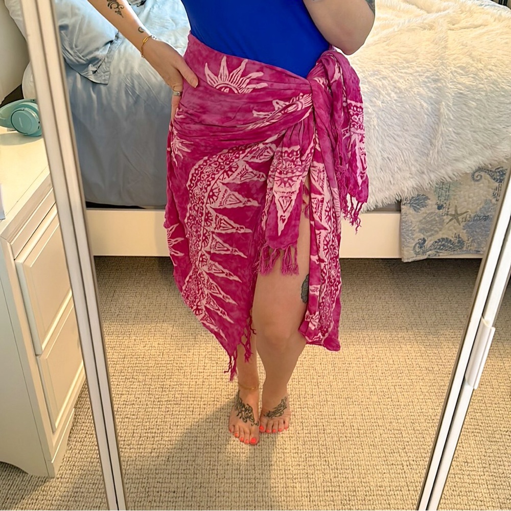 Hawaiian Pink Sun Sarong Wrap Swim Cover Up - Picture 3 of 8